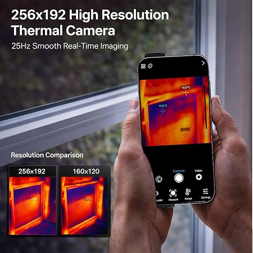 Wireless Thermal Imaging Camera for Android/iOS, AIOMEST Thermal Leak Detector 256x192 IR Resolution, Offline Analysis & Reports, Temperature Heat -4°F to 1022°F, Infrared Camera for HVAC Inspection