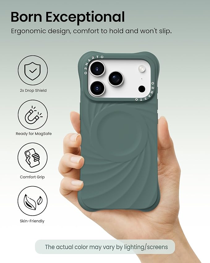 ORNARTO Vortuxe for iPhone 17 Pro Case 6.3" | 2X MIL-STD Protection | Camera Control Button | Compatible with MagSafe | Sleek Aesthetic Liquid Silicone Phone Cover | Pine Green