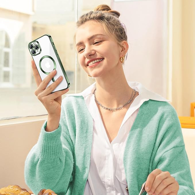 Hython Magnetic Clear for iPhone 11 Pro Max Case with Camera Lens Protector [Compatible with MagSafe] Plating Edge Slim Soft TPU Cover Protective Phone Case for iPhone 11 Pro Max 6.5", Deep Green