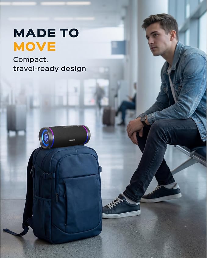 TREBLAB HD77 – Waterproof Bluetooth Speaker, 30W Loud 360° Sound, Deep Bass, IPX7, TWS Pairing, RGB Lights, 20H Battery, Portable Wireless Speaker for Outdoor, Beach, Camping, Party, Travel