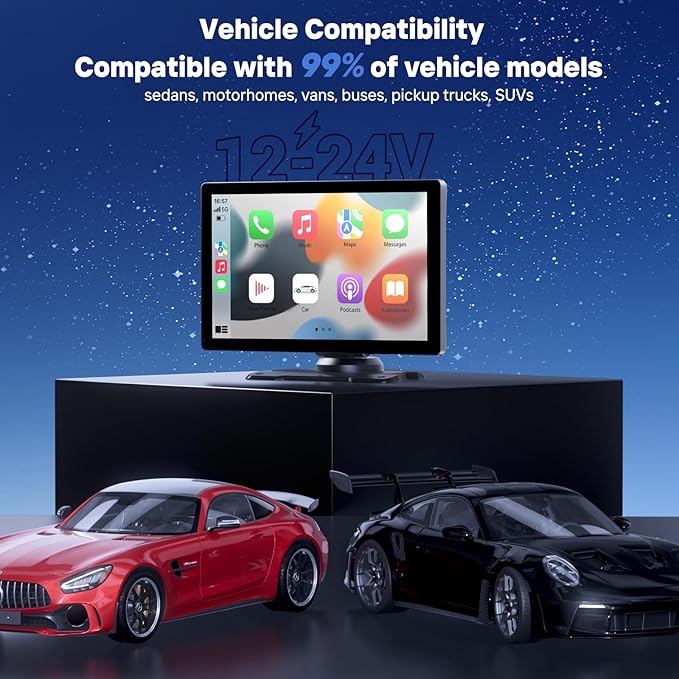 9" Wireless Apple Carplay Screen for Car with 4K Dash Cam, Portable Apple Carplay & Android Auto with 1080p Backup Camera DVR, Voice Control/GPS Navigation/Mirror Link/BT