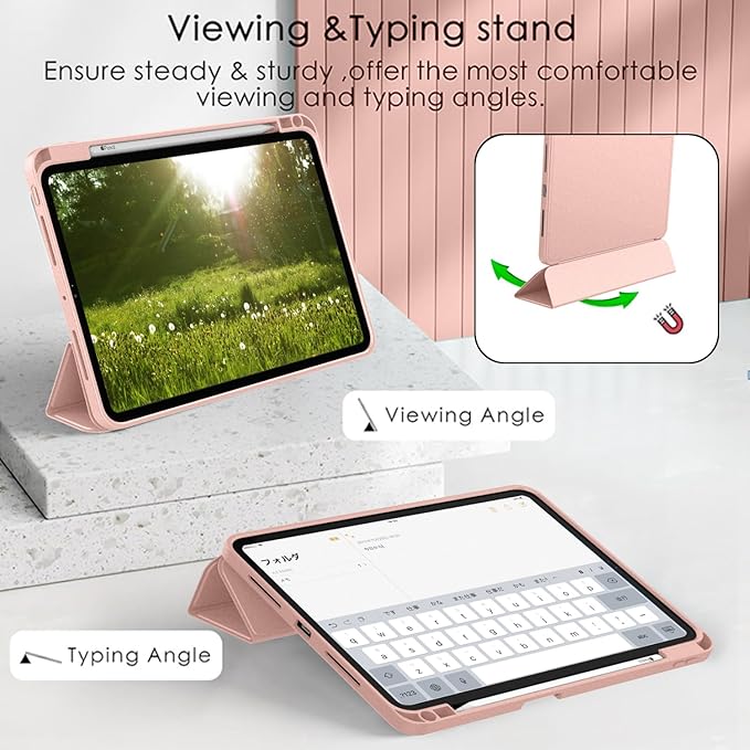 ZryXal iPad Pro 11 Inch Case (M5) 2025/ (M4) 2024 (Model: A2836/A2837/A3006), Trifold Stand Smart Cover with Pencil Holder and Soft TPU Back, Auto Wake/Sleep (Rose Gold)