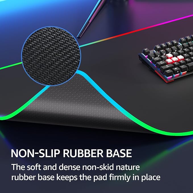 KTRIO RGB Large Gaming Mouse Pad Desk Mat, Superior Micro-Weave Cloth, Non-Slip Rubber Base, Stitched Edges, Water-Resistant, for Gamer, Office & Home, 35.4 x 15.7 in
