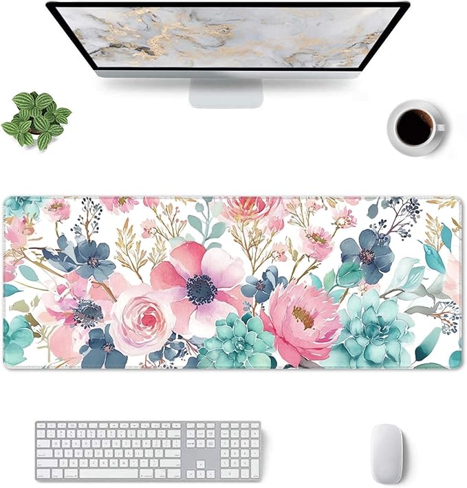Flower Mouse Pad Extended Large Gaming Mouse Pad XL Stitched Edges for Gamer Home Office 31.5 X 11.8 Inch