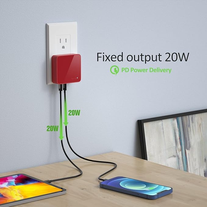 Nekmit USB C Charger, 52W 4-Port Thin Flat Fast Wall Charger Type-C Charging Station with Two 20W PD 3.0 and 2 USB Ports for iPhone 14/14 Pro/14 Pro Max, iPad Pro, Android and More