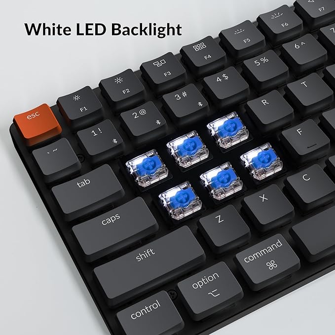 Keychron K3 Version 2, 84 Keys Ultra-Slim Wireless/Wired Mechanical Keyboard with White LED Backlit, Low-Profile Gateron Mechanical Blue Switch Compatible with Mac Windows