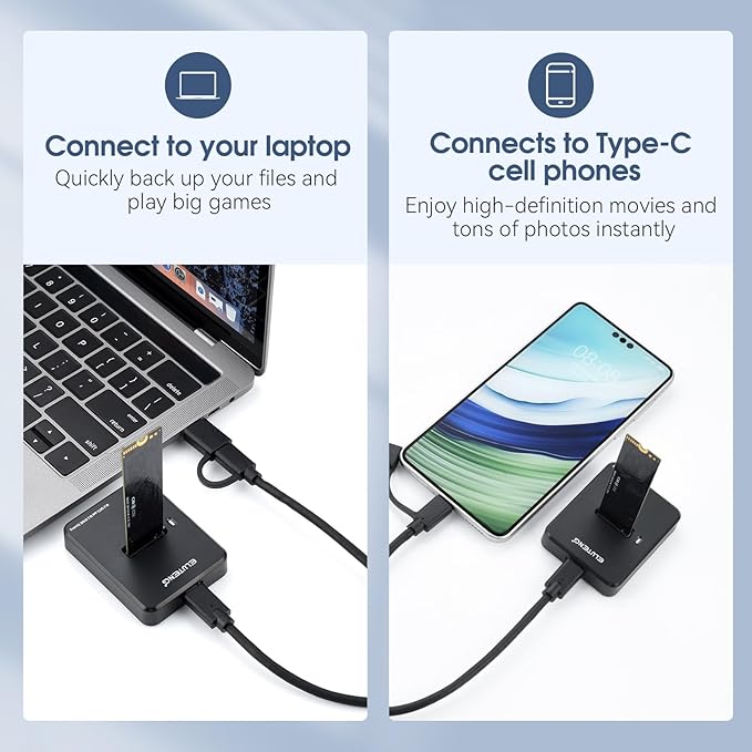 ELUTENG M.2 NVMe & SATA to USB C Docking Station Dual Protocol M.2 to USB C Adapter 10Gbps External SSD Enclosure for M Key, B+M Key Support 2280 2260 2242 2230 SSDs with 2in1 Cable