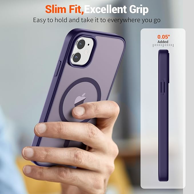 SUPFINE Magnetic for iPhone 11 Phone Case (Compatible with MagSafe) (Military Grade Drop Protection) Translucent Matte Shockproof Phone Cover,Dark Purple