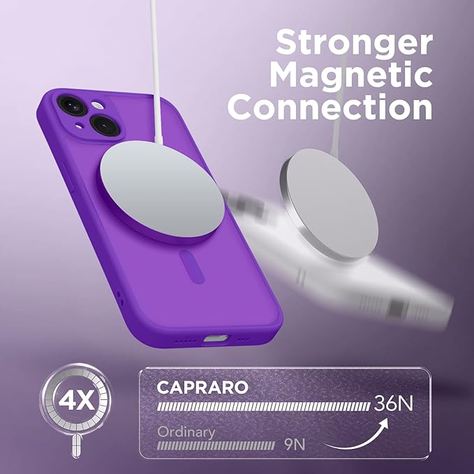 CAPRARO Magnetic for iPhone 14 Case, [Compatible with MagSafe] [Full Camera Protection] Shockproof Protective Slim Translucent Matte Phone Case for iPhone 14 6.1'', Neon Purple
