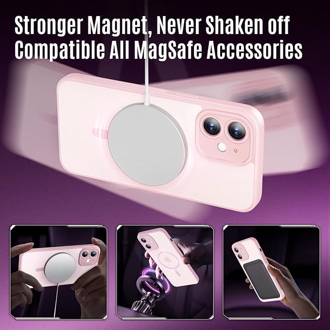 Symcele Designed for iPhone 12 Case, Compatible with MagSafe, with Privacy Screen Protectors X2, [Camera Protection] [15FT Military Drop Protection] Shockproof Phone Case, 6.1", Pink