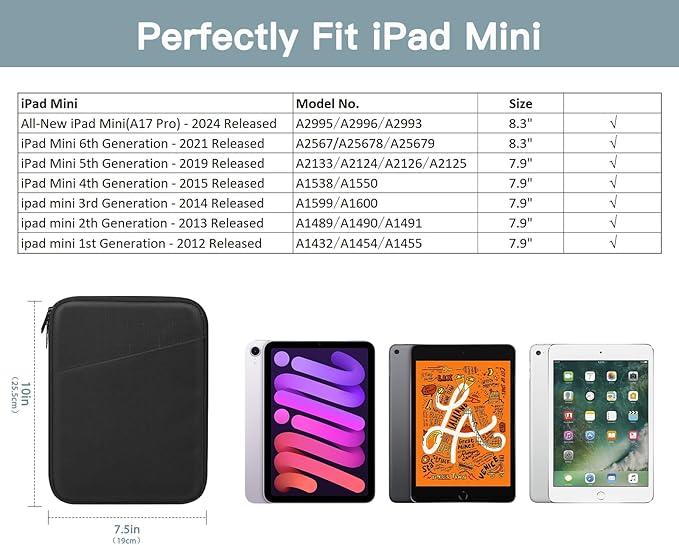 TiMOVO 8-9 Inch Tablet Sleeve Case for All-New iPad mini 7 (A17 Pro, 2024), iPad mini 6 (8.3-Inch, 2021), iPad mini 5/4/3/2/1, Portable Protective Pouch Bag for iPad mini, Black