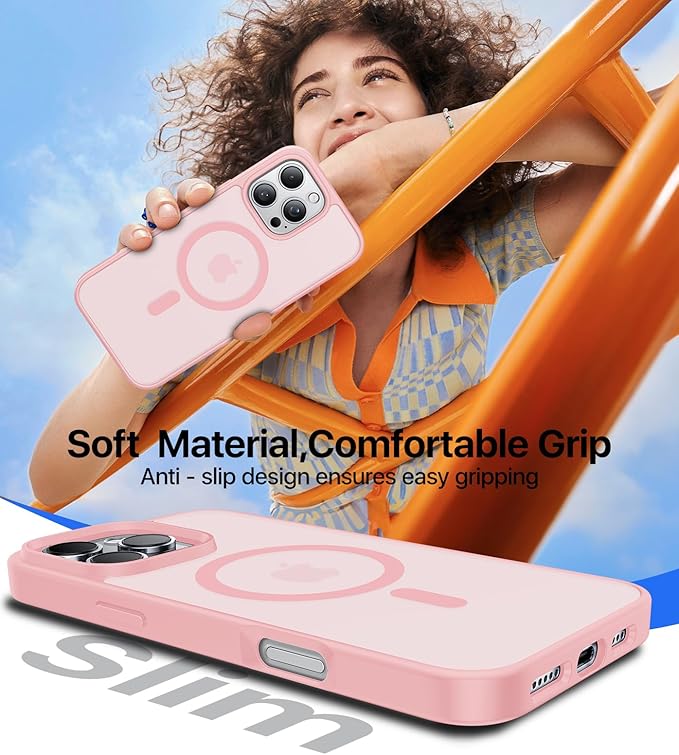 Magnetic for iPhone 13 Pro Max Case, [Compatible with MagSafe][Military-Grade Drop Protection][Anti-Yellowing] Shockproof Translucent Matte Cover for iPhone 13 Pro Max Phone Case,Pink