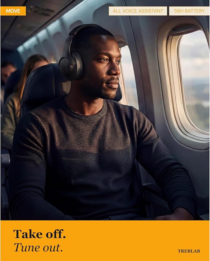 TREBLAB Z2 – Hybrid Active Noise Cancelling Wireless Headphones for Gym & Sports Workout, Lightweight Foldable, 58H Battery, Deep Bass, Over Ear Headphones Wireless Bluetooth with Mic for Travel