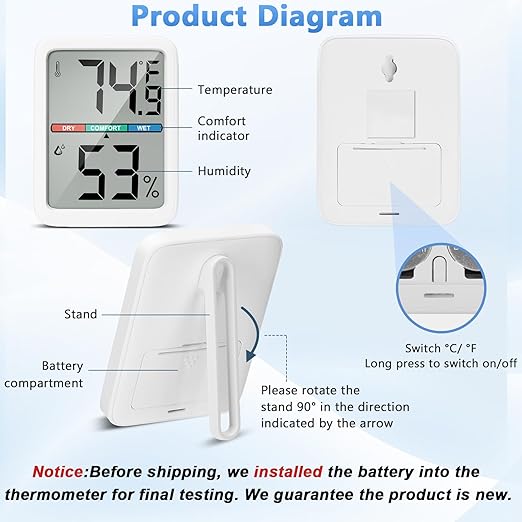 Digital Thermometer Hygrometer, Large LCD Screen Room Thermometer Temperature, Wall Thermometer Humidity Indoor with High Accuracy, Suitable for Greenhouse, Home and Office Measuring Devices