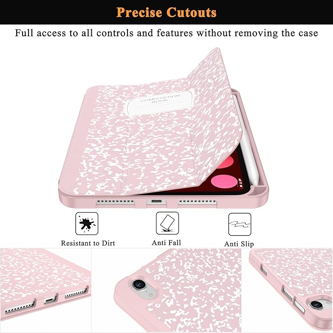 Soke Case for iPad mini 7(A17 Pro) 2024/iPad Mini 6 2021 8.3 inch with Pencil Holder-[Pencil Charging + Auto Wake/Sleep], Soft TPU Back Cover for iPad mini 7th/6th Generation(Book Pink)