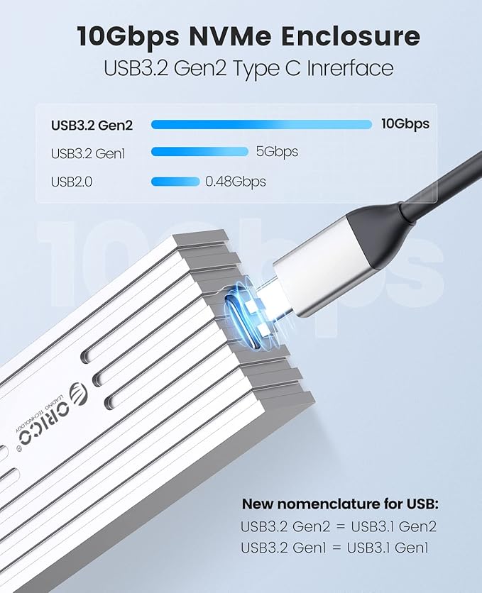 ORICO 10Gbps NVMe SSD Enclosure, M.2 to USB-C Adapter for NVMe M-Key 4TB SSD 2280, Aluminum M2 External SSD Case, Compatible with Thunderbolt 3/4 USB3.2/3.1/3.0/Type - M232-Grey