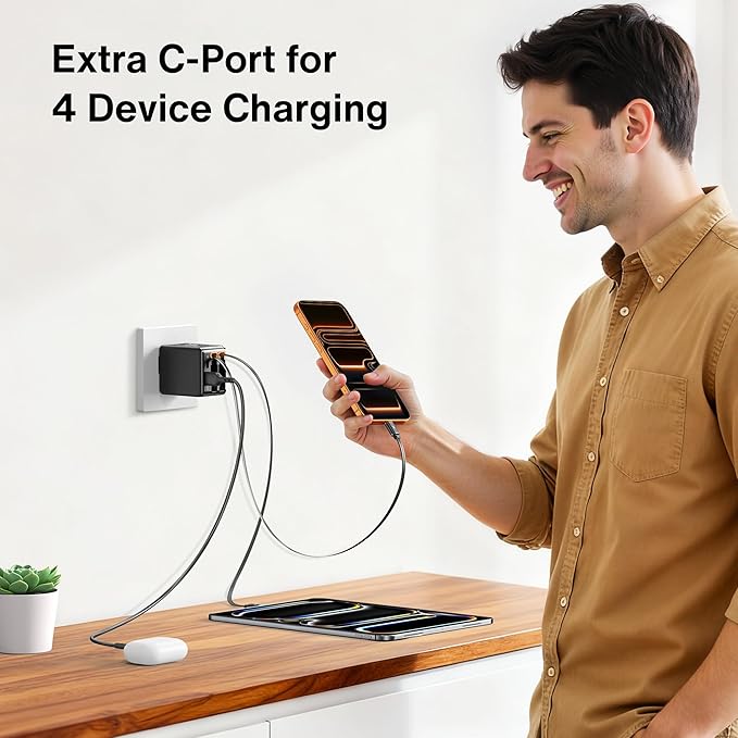 iVANKY Retractable USB C Charger, Smallest 4-in-1 GaN Wall Charger for Multiple Devices, 45W Charger Block with Dual Type C Cables, 4-Port Travel Adapter for iPhone 17/16/15/14 Pro Max,MacBook Neo