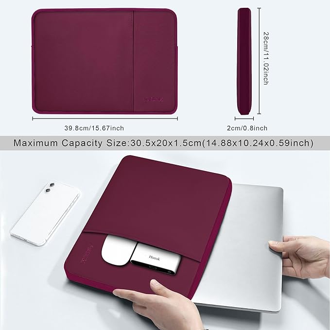 Hseok Laptop Sleeve 15.6 16 inch Case Compatible with MacBook Neo 16, MacBook Pro 16" M5/M4/M3/M2/M1, MacBook Air Pro 15", XPS 16, Most 15" 15.6" 16" Notebooks,Wine