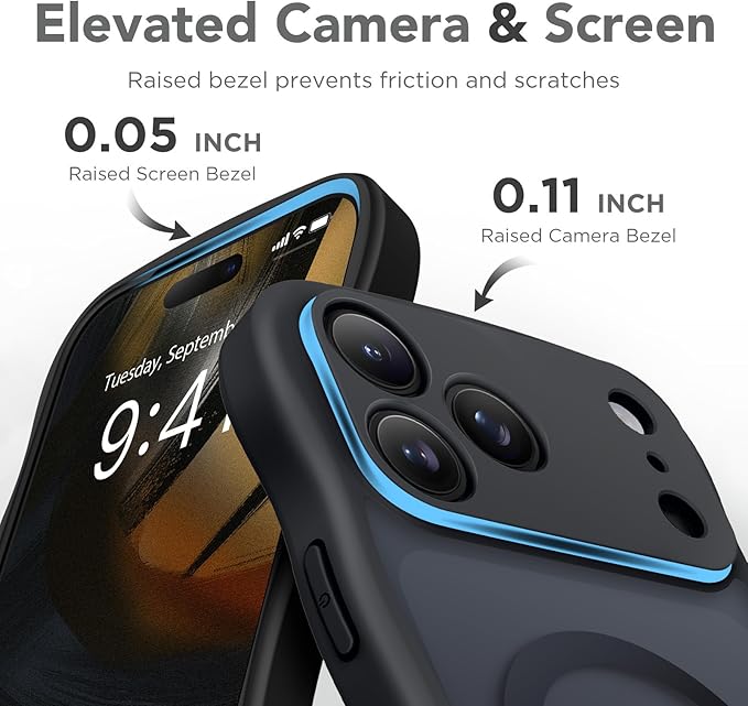 CAPRARO Magnetic for iPhone 17 Pro Case for Women Girls, Upgraded [Full Camera Protection] [Compatible with MagSafe] Cute Wave Translucent Matte Phone Case for iPhone 17 Pro, Black