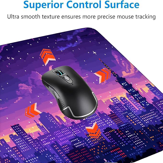 Japanese Anime Gaming Mouse Pad Pixel City Skyline Neon Large Gaming Mouse Mat with Stitched Edges,Non-Slip Waterproof Rubber Base Mous Mat 31.5"x11.8" Office Computer Keyboard Laptop Home