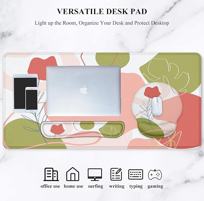 LATEEFAH Mouse Pad with Wrist Rest, Large Mouse Pad, Ergonomic Gaming Desk Pad Keyboard Wrist Rest Set, 4-in-1 Desk Mat Keyboard Mat for Home, Office