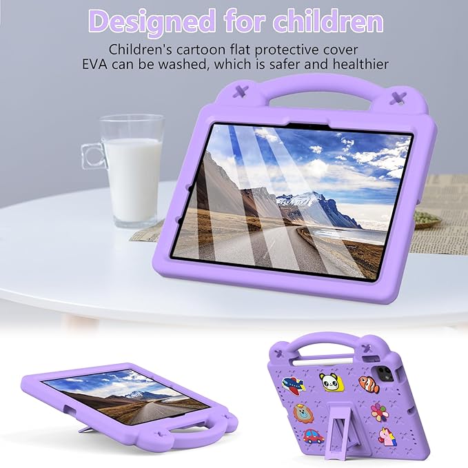 Dteck Case for iPad Air 5th/4th Gen 10.9" 2022/2020,iPad Pro 11" 4th/3rd/2nd/1st Gen,Cartoon Panda Shockproof Rugged Lightweight Convertible Handles Stand Kid Friendly Pencil Holder Case,Light Purple