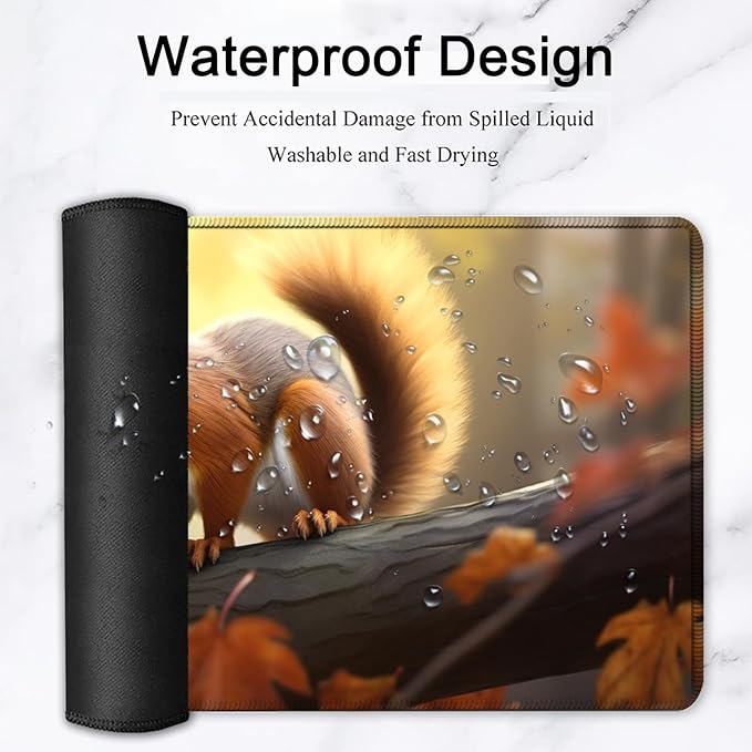 Large Mouse Pad, 31.5 x 11.8in Extended Gaming Mouse Pad with Stitched Edges, XXL Mousepad Protector Non Slip Rubber Base for Office & Home Writing Mat, Animals Cute Squirrel Nature Pattern Desk Mat