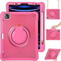 Batianda Ultimate Protective Case for iPad Pro 11-inch 2022 4th M2 Chip /2021 (3rd Generation) Rugged Shockproof Tablet Cover with 360° Rotatable Kickstand & Shoulder Strap & Pencil Holder, Pink