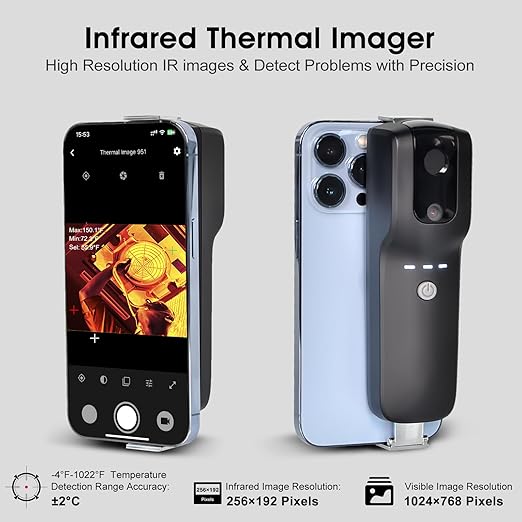 BTMETER Thermal Imaging Camera, 256x192 IR Resolution with WiFi for Android & iOS, Home/Industrial Infrared Camera for HVAC, Electrical & Automotive Inspection (-4°F to 1022°F) BT-951A