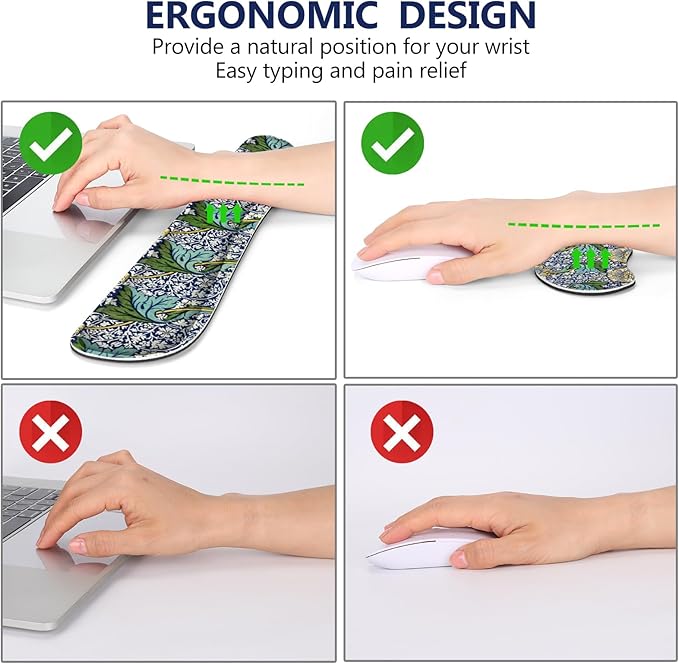DINKY Large Mouse Pad and Keyboard Wrist Rest Set, Extended Mouse Pad with Wrist Support, Non-Slip Desk Mat Protector Desk Blotter for Keyboard and Mouse, Floral Art