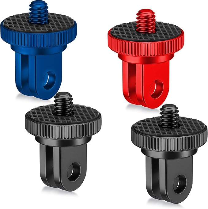 Frienda 4 Pieces Aluminum Camera Tripod Mount Adapter 1/4-20 Conversion Adapter for Tripod Compatible with GoPro Action Cameras and Other Standard 1/4 Accessories(Red, Black, Blue)