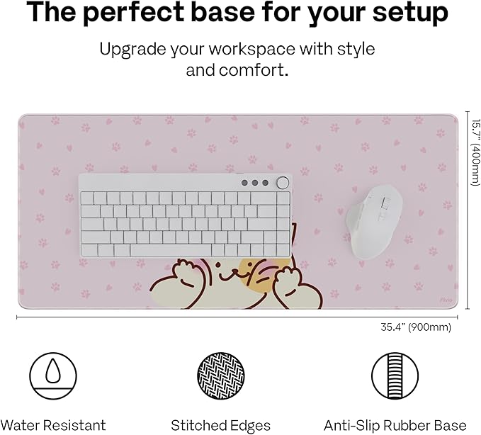 Pixio Mouse Pads - 36 x 16 inch XXL Squishy Cat Pink Multifunctional Large Desk Mats for Gaming, Office, Desktop Anti-Slip Waterproof Washable Computer Mouse Mat