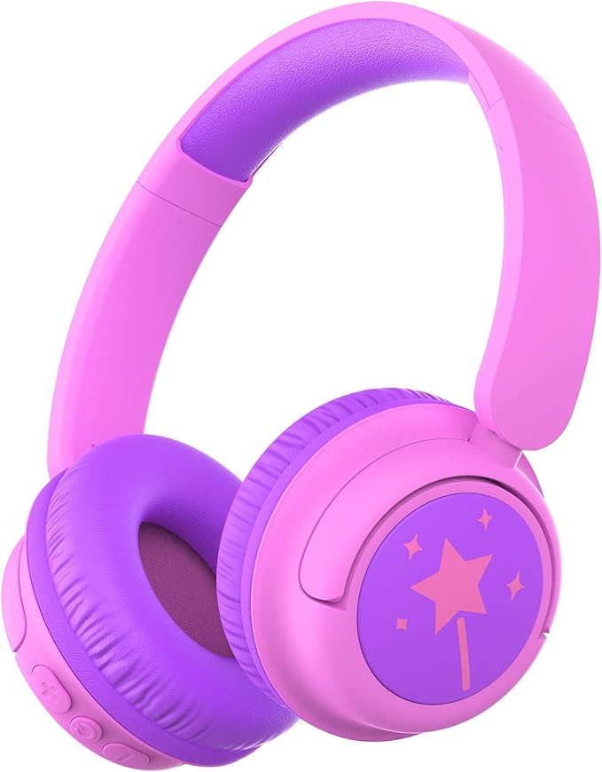 iClever BTH22 Kids Bluetooth Headphones, 60H Play Time, 74/85 dBA Safe Volume, Bluetooth 5.4, USB C, Over Ear Kids Headphones Wireless with Mic AUX Cord for iPad/Tablet/Travel/School (Magenta)