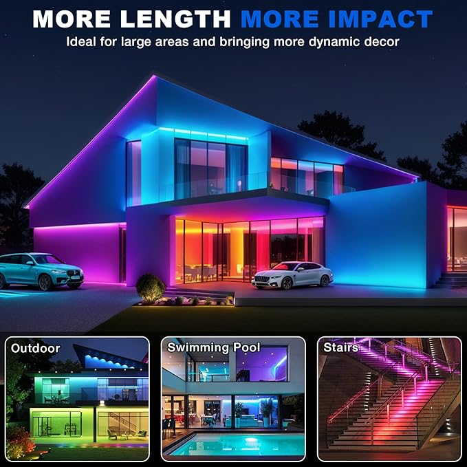 LED neon Lights,50FT RGB Neon Rope Lights,with Remote Control/APP Control,Music Sync,Timer Function,IP67 Waterproof Flexible Neon Strip Lights,for Bedroom Gaming Outdoors Decor