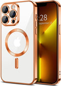 Hython Magnetic Clear for iPhone 13 Pro Max Case with Camera Lens Protector [Compatible with MagSafe] Plating Edge Slim Soft TPU Cover Protective Phone Case for iPhone 13 Pro Max 6.7", Orange