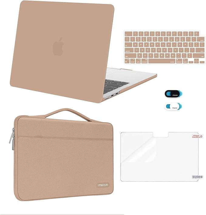 MOSISO Compatible with MacBook Air 13 inch Case M5 2026 M4 2025 M3 M2 2024-2022 A3449 A3240 A3113 A2681,Hard Shell&Sleeve Bag&Keyboard Skin&Webcam Cover&ScreenFilm for MacBook Air 13.6, Bronze Brown
