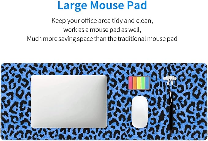 Blue Leopard Skin Print XL Large Mouse Pad with Stitched Edges Long Non-Slip Rubber Base Mousepad Laptop Keyboard Mat Desk Pad for Office Home Desk Decor, 31.5" X 11.8"