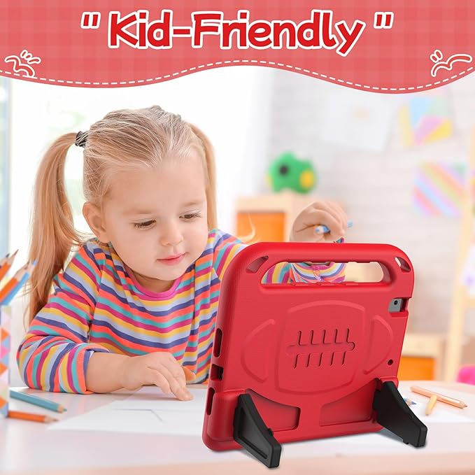 BMOUO Kids Case for iPad 9.7 2018/2017/iPad Air 2/1/Pro 9.7-Built-in Screen Protector Shockproof Handle Convertible Stand Case for iPad 9.7 Inch 2018 (6th Generation)/2017 (5th Generation)/Air 2, Red