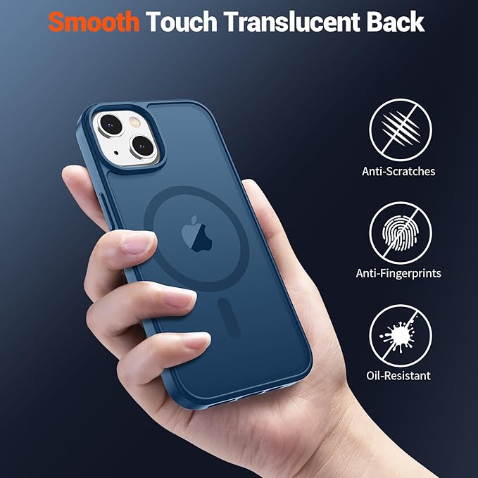SUPFINE Magnetic for iPhone 15 Case (Compatible with MagSafe) (Military Grade Drop Protection) Slim Translucent Matte Shockproof with Anti-Fingerprint Phone Case,Deep Blue