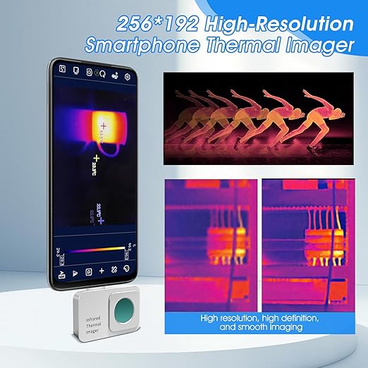 Infrared Thermal Imager for Android, 256x192 IR Resolution Thermal Camera 5℉~1112℉ with High/Low Temp Alarm, Video Recording, Portable Heat Detection Camera for Home Inspection, HVAC, Electrical