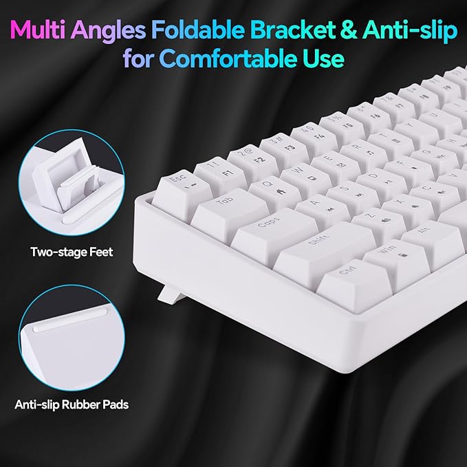 Mechanical 60% Keyboard RGB 1680M Color Backlit Compact Mini 61 Key Blue Switch Portable Keypad Compatible with Windows iMac Laptop PC Computer Office Gamer(White)