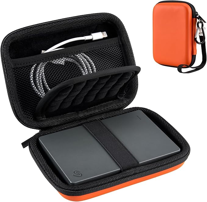 ProCase Hard Drive Case for Canvio Basics Western Digital WD Elements My Passport Seagate Portable Backup Plus Slim 1TB 2TB 3TB 4TB USB 3.0, 2.5”, Samsung T9 Portable External Hard Drive Case -Orange