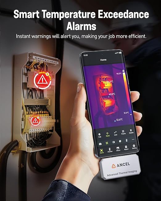 ANCEL IR101 Thermal Imaging Camera for Android, 256x192 IR Resolution, 25Hz Real-Time USB-C Thermal Camera – Detect Heat Leaks, Electrical Faults & PCB Defects for Home, Automotive & DIY Repairs