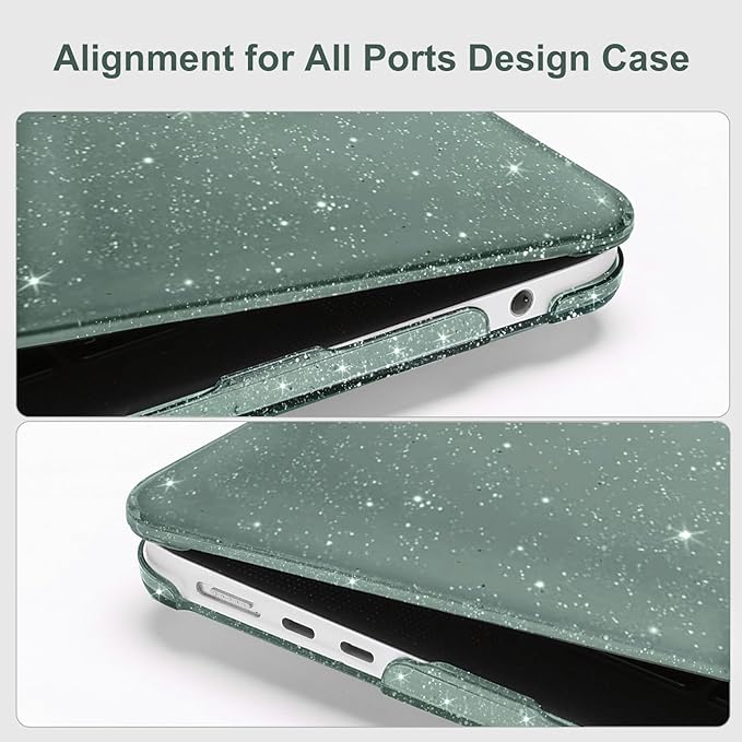MOSISO Glitter Cover Compatible with MacBook Air 13 inch Case M5 2026 M4 2025 M3 M2 2024-2022 A3449 A3240 A3113 A2681, 4 in 1 Kit Bling Sparkly Hard Shell for MacBook Air 13.6 inch Case, Emerald Green