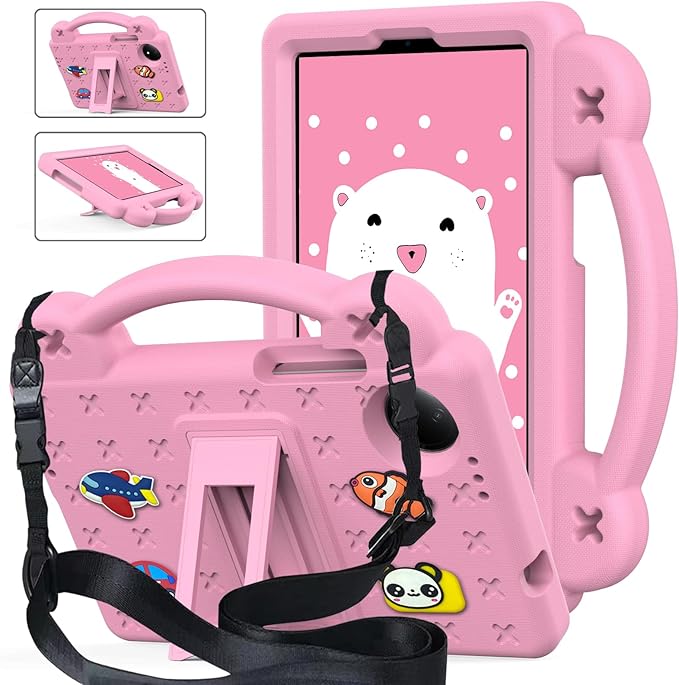 AKABEILA Compatible with Xiaomi Redmi Pad SE 8.7 4G 2024 Tablet Case, Lightweight Shockproof Protective Case with Shoulder Strap & Stand Handle & Pen Tray Pink