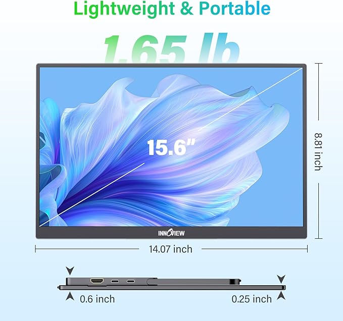 InnoView 2K Portable Monitor 15.6" QHD 100% sRGB, Built-in 180° Adjustable Stand Travel Monitor USB C Standard HDMI Ultra-Slim Portable Monitor for Laptop MacBook Phone PS Xbox Switch