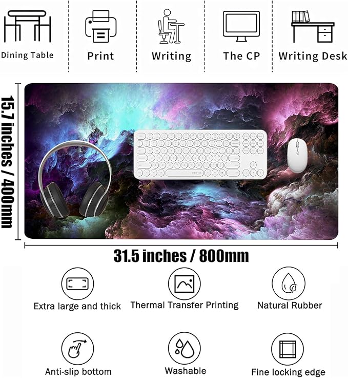 Extra Large Gaming Mouse Pad 31.5"x15.7"｜ Cosmic Colors-Themed XXL Keyboard Pad, Mouse Mat, Desk Pad, Non-Slip Rubber Base & Stitched Edges - Extended Mousepad for PC/Laptop/Office/Home Decor
