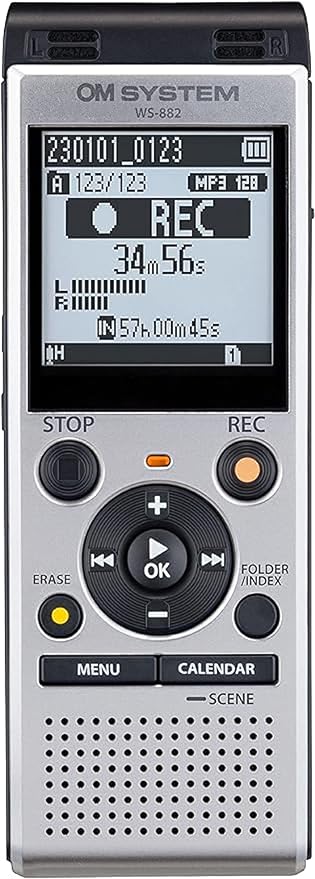 OM SYSTEM Olympus WS-882 Digital Voice Recorder, with Linear PCM/MP3 Recording Formats, USB Direct, 4gb Playback Speed and Volume Adjust, File Index, Erase Selected Files