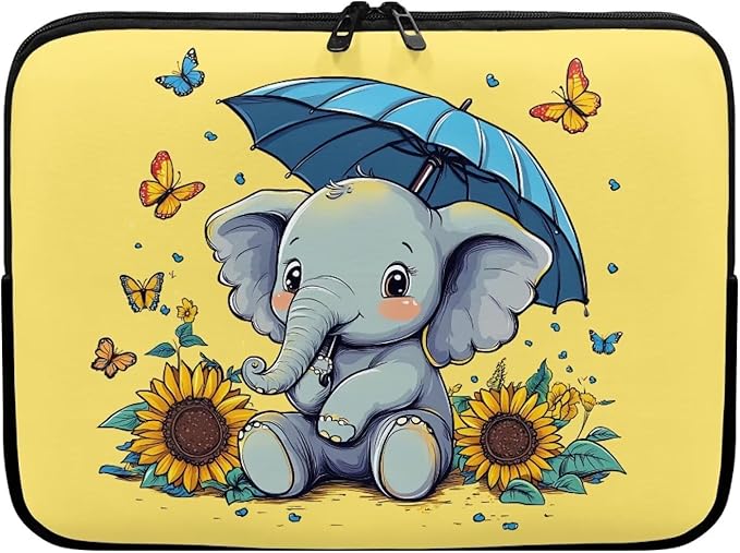 Sunflower Elephant Computer Sleeve for Women Laptop Sleeve 17inch Neoprene Laptop Covers with Padded Compartment Lap Top Case Teen Girls Cute Computer Carrying Bag