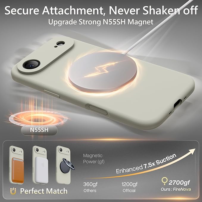 FireNova Magnetic for iPhone Air Case, Compatible with MagSafe, [Integrated Silicone Camera Control Button] [Camera Protection] Microfiber Lining Phone Case for iPhone 17 Air, 6.5", Stone